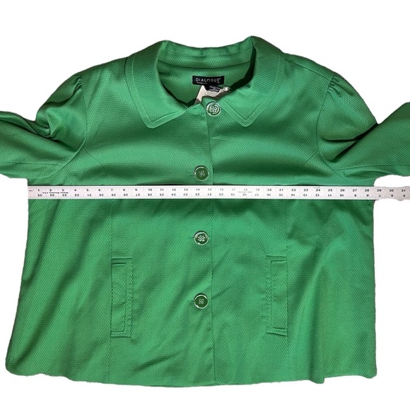 DIALOGUE Textured Green Jacket sz 3X Lined 3/4 Sleeve Pockets Relaxed Spring - Picture 3 of 9